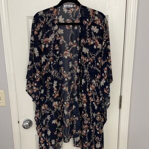 Floral Kimono Cardigan - Navy and Peach